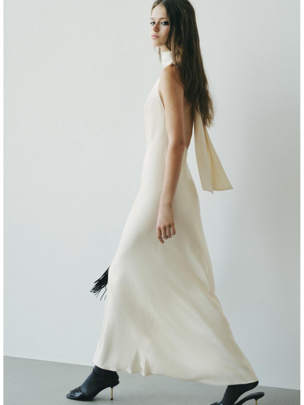 ZARA  SATIN TIE-DETAIL MAXI DRESS
